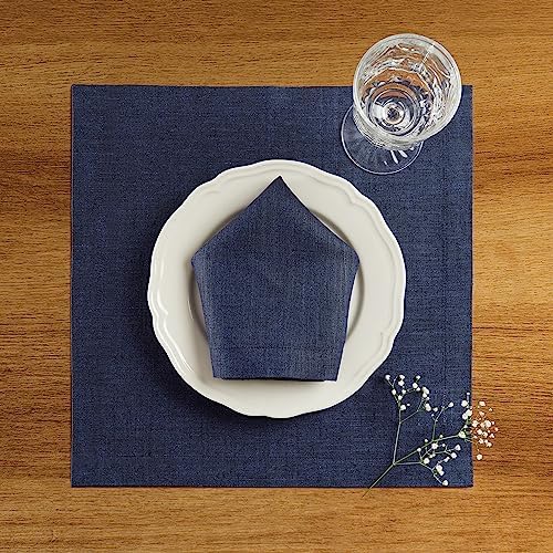 Solino Home 100% Pure Linen Placemats Navy, Athena 14 x 14 in, Set of 4 - Image 2