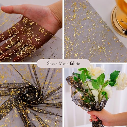 Snowkingdom 6 Pcs Black & Gold Cheesecloth Table Runner 10 FT, Sheer Chiffon Sparkle Gauze Mesh Runners 120 Inch, Glitter Table Centerpieces Decoration for Birthday Party Wedding Christmas Halloween - Image 3