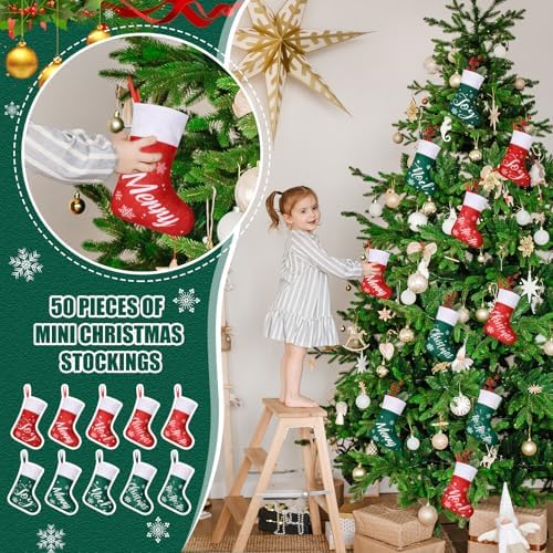 HooLing 50 Pcs 7 Inch Mini Christmas Stockings Bulk, Green, Basic - Image 3