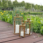 TRIROCKS Elegant Gold Stainless Steel Lantern Set- 3 Sizes (12", 15", 19") - Tempered Glass Panel Metal Lanterns for Versatile Indoor & Outdoor Decorating - Perfect for Celebrations - Image 5