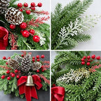 24 Inch Christmas Wreath for Front Door - Artificial Cedar Winter Wreath with Red Velvet Bow, Golden Bell, Pinecones & Red Berries, Farmhouse Holiday Wreath for Indoor Outdoor Christmas Decorations - Image 5