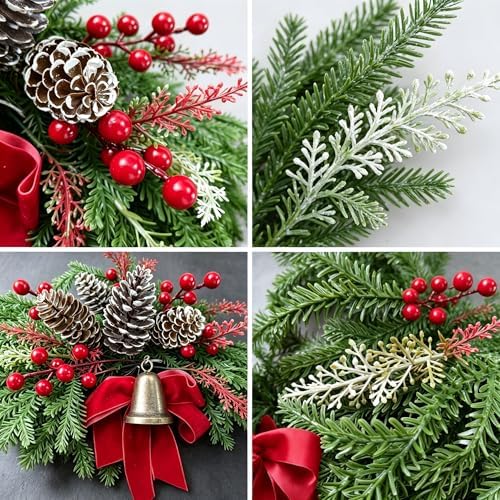 24 Inch Christmas Wreath for Front Door - Artificial Cedar Winter Wreath with Red Velvet Bow, Golden Bell, Pinecones & Red Berries, Farmhouse Holiday Wreath for Indoor Outdoor Christmas Decorations - Image 5