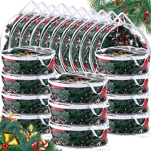 Zhengmy 15 Pcs 24 Inch Christmas Wreath Storage Bags Transparent Wreath Storage Container Bulk Wreaths Box with Dual Zippers and Handles for Xmas Holiday Wreaths Garland by Zhengmy