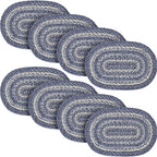 VHC Brands Farmhouse Great Falls Blue Table Placemat, Blue White, Jute Blend, Oval, 12x18 Inches, 8 Pack 8 Pack by VHCBrands