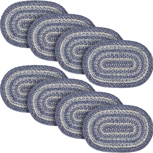 VHC Brands Farmhouse Great Falls Blue Table Placemat, Blue White, Jute Blend, Oval, 12x18 Inches, 8 Pack 8 Pack by VHCBrands