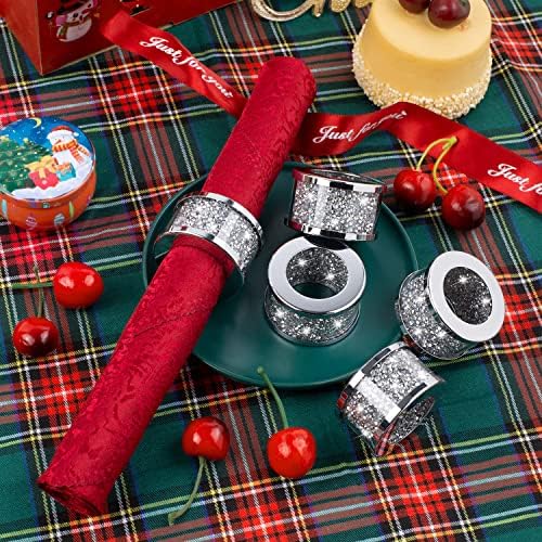 SHYFOY Silver Diamond Napkin Ring Set of 12 Pieces, Crystal Glass Framed Napkin Holder Ring, Dinning Cloth Decor for Dinner Party Tabletop Settings Glam Serviette Buckles Home Decor (Pack of 2) - Image 4