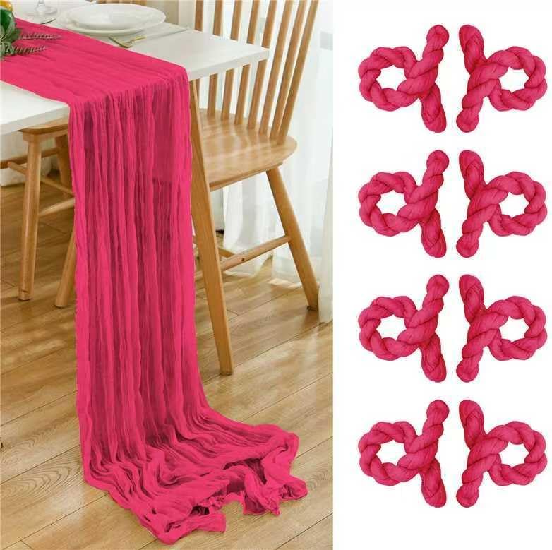 8 Pack Hot Pink 10 Ft Cheesecloth Table Runner 35x120 Inch Boho Wrinkled Sheer Romantic Gauze Decor for Wedding, Bridal Shower, Birthday Party by Dspoot