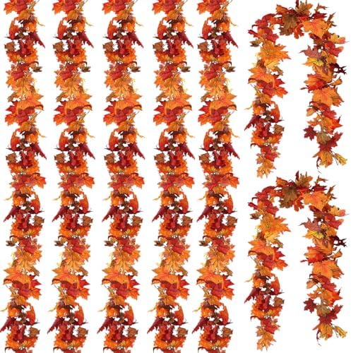 CQURE 7 Pack Fall Leaves Garland, 41.3Ft Maple Leaf Fall Vines Autumn Garland for Thanksgiving Wedding Party Decor, Indoor Outdoor Farmhouse Home Decorations by CQURE