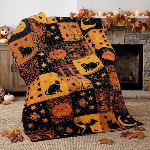 50''x66'' Halloween Quilted Throw Blanket Spooky Patchwork by Unknown