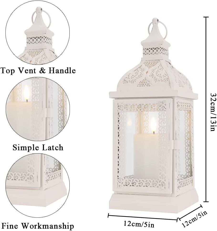 TRIROCKS Set of 2 Farmhouse Lantern 13'' H Decorative Outdoor Lantern Cream - Image 3