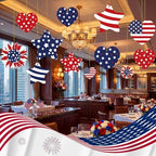 RattanView 12 Pcs Large Outdoor 4th of July Hanging Decor Patriotic Tree Ornaments 12'' and 10'' Red White Blue Plastic Tags with String Lawn Yard Garden for Independence Day 250th Anniversary Decor - Image 4