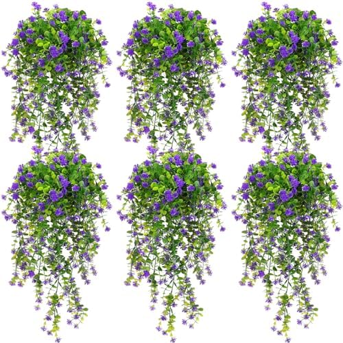 Hotop 6 Pcs Artificial Hanging Plants Ivy Vine with Flowers, Purple by Hotop