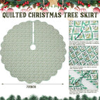 MiniInflat Quilted Christmas Tree Skirt - Vintage Floral Block Print Christmas Tree Skirt with Scalloped Edge Thicken Cotton for Home Decorations Holiday Party Gift(72 Inch,Checkered Floral,Green) - Image 2