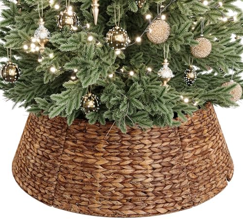 ELYKEN 33 Inch Woven Rattan Christmas Tree Collar, 6-Piece Xmas Tree Skirt by ELYKEN