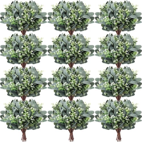 Janinka 100 Pcs Artificial Seeded Eucalyptus Stems Mixed Greenery by Janinka