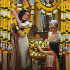 DIYANA IMPEX 4 Pc Artificial Marigold Garland with Bells, 5 Ft Long Hanging Flower Strings for Diwali Decorations, Indian Wedding, Party, Home Decor, Ganpati Hanging Decor & Mantle Decor (Yellow) - Image 4