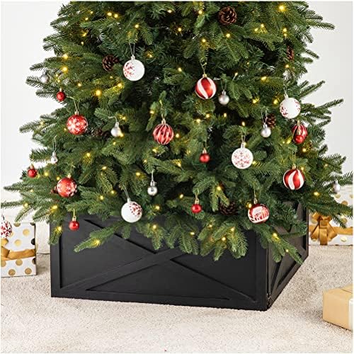 Glitzhome Washed Black Wooden Tree Collar, 22" L by Glitzhome