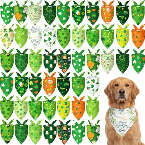 Abbylike 50 Pcs St Patrick's Day Dog Bandanas Bulk Green Shamrocks Bandanas for Dogs Triangle Kerchief Bibs Scarf for Pet Irish Costume Photo Props Pet Shops Groomer, 25 Styles (31.5 x 21.7 x 21.7) by Abbylike