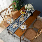 Embroidery Luxury Table Runner, Long Blue Dining Table Runner, Elegant Jacquard Dresser Scarf with Multi-Tassels for Dining Room Party Banquet Table Decor, 13x63inch - Image 2