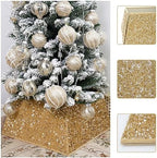 Champagne Gold Christmas Tree Collars for Atificial Trees, 24 Inch Sparkling Sequins Christmas Skirt, Base Cover,Holiday Home Decor Ring (Medium) - Image 3