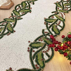 Enliven Christmas Special Beaded Holly Berry Design Runner, 13x36 inch - Image 4