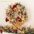 Pre-lit Snow Christmas Wreath with Red Balls,Berries and Bows,24 Inch 50 Battery Operated LED Lights,Holiday Decoration for Front Door Outdoor - Image 5