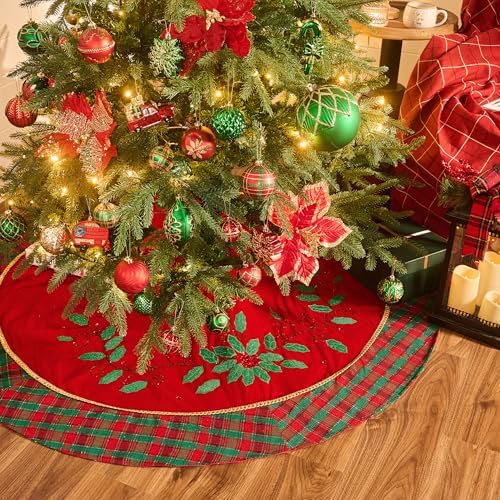 Valery Madelyn 48" Red Green Gold Christmas Tree Skirt for Tree Decorations - Image 3