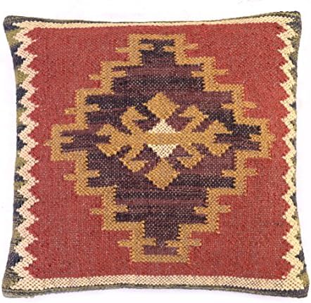 Chouhan Rugs 4 PCS Set of Hand Woven Jute Kilim Cushion Cover Indian Vintage Pillows 18X18 Rug Boho Shams (Pattern 5) - Image 2