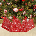 Red Christmas Tree Collar 31.49 Inch Sequin Foldable Christmas Tree Ring Velvet Tree Skirt Cover for Xmas Pencil Tree Holiday Decor by LJIE-House