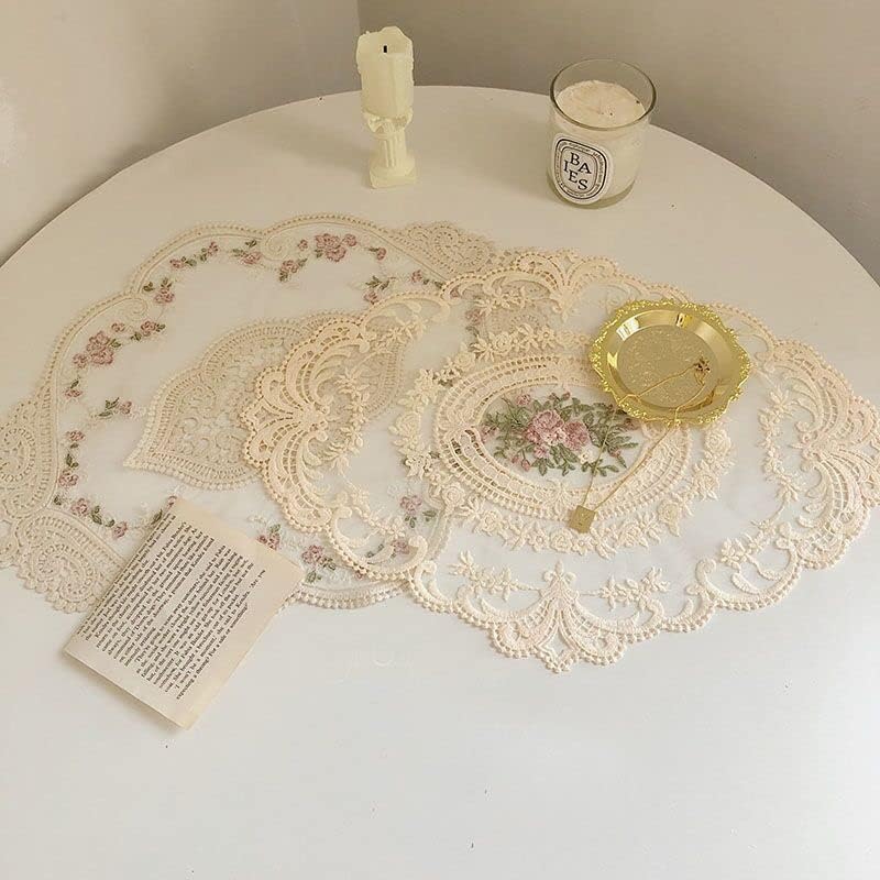 6Pack 15x21-in Large Beige Retro Lace Placemats, French Crochet Doilies, Handmade Embroidered Table Mats, Place Mats Cup Mat - Image 5
