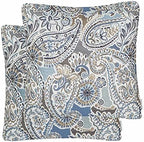 Mika Home Pack of 2 Throw Pillow Covers Decorative Pillow Shells for Sofa Couch, Paisley Pattern, 22x22 Inches,Blue Brown Cream Multicolor by MikaHome