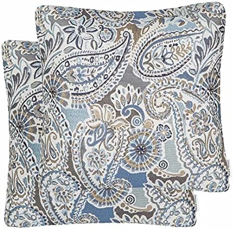 Mika Home Pack of 2 Throw Pillow Covers Decorative Pillow Shells for Sofa Couch, Paisley Pattern, 22x22 Inches,Blue Brown Cream Multicolor by MikaHome