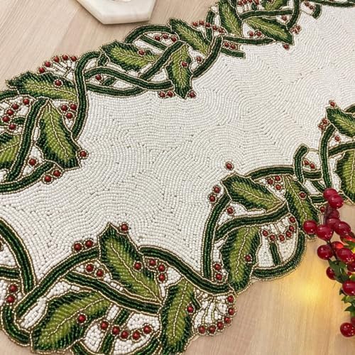 Enliven Christmas Special Beaded Holly Berry Design Runner, 13x36 inch - Image 3