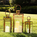 TRIROCKS Set of 3 Stainless Steel Candle Lantern 19/15/12'' High Metal Candle Holder with Tempered Glass Panels Perfect for Home Decor Living Room Parties Events Tabletop Indoors Outdoors (Rose Gold) - Image 4