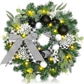Knitgrip White Black Plaid Pre-Lit Christmas Wreaths for Front Door by Knitgrip
