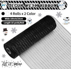 10 Pcs Winter Ribbons 4 Roll Mesh Ribbon 6 Roll Wired Ribbon Black - Image 2