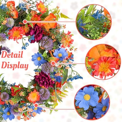 20" Colorful Wildflower Spring Summer Wreath for Front Door Outdoor Décor - Image 4