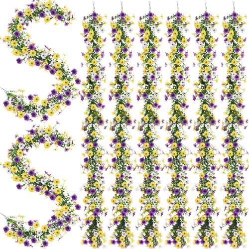 8 Pcs 6 ft Artificial Flowers Wisteria Garland, Purple Yellow by FineCheer