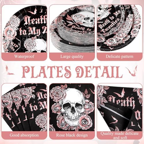 Pickmesh 250 Pcs Death to My 20s Party Decoration 30th Birthday Paper Plates Cups and Napkins Rip to My Twenties Birthday Party Tableware Set for Women Funeral Youth, 50 Guests - Image 2