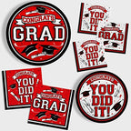 Gatherfun Graduation Party Supplies Dinnerware Set red Disposable dinner paper plates dessert paper plates and Napkins for Congrats Grad Party Decorations, Serve 50 - Image 3