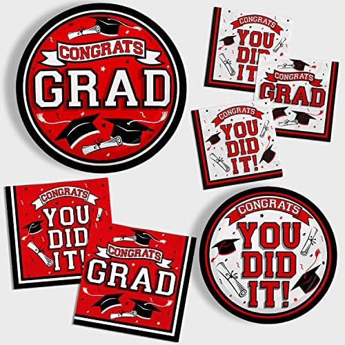 Gatherfun Graduation Party Supplies Dinnerware Set red Disposable dinner paper plates dessert paper plates and Napkins for Congrats Grad Party Decorations, Serve 50 - Image 3