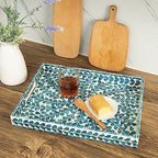 Serving Tray 15.7" X11.8", Lacquer Mother of Pearl Inlay Mosaic Tray, Rectangle Wooden Marble Tray with Handles Trays for Tea, Breakfast in Bed, Table (Blue) - Image 5