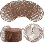 Threehoney Paper Braided Round Placemats, Set of 24, Coffee, 13 in by Threehoney