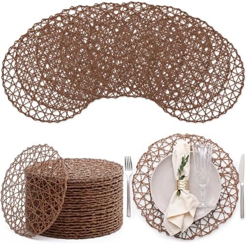 Threehoney Paper Braided Round Placemats, Set of 24, Coffee, 13 in by Threehoney