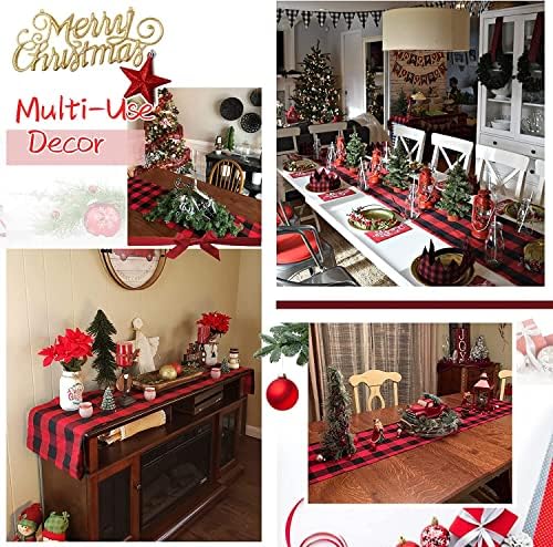 Black Red Table Runner 4Packs 13x108 Inch Plaid Table Runner Christmas - Image 3