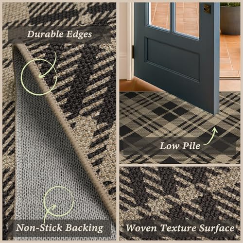 JTJ Easy Jute 4x6 Diagonal Plaid Rug, Black & Beige, Washable - Image 6