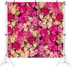 Ticuenicoa 8x8ft Pink Red Rose Flowers Photography Backdrop Valentine's Day Photo Background Baby Shower Wedding Birthday Decoration Bridal Shower Wedding Blossoms Roses Wall Art - Image 2