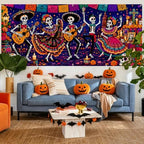 Mexican Day of the Dead Garage Door Banner 7x16ft, Dia de los Muertos Mariachi Skeleton Band Outdoor, Sugar Skull Folklorico Dancing Double Garage Door Cover Tapestry Mural for House Front Holiday - Image 7
