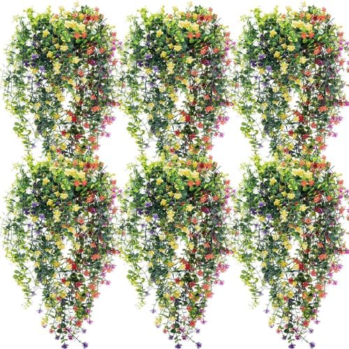 Hotop 6 Pcs Artificial Hanging Plants Ivy Vine with Flowers, Mixed Colors by Hotop
