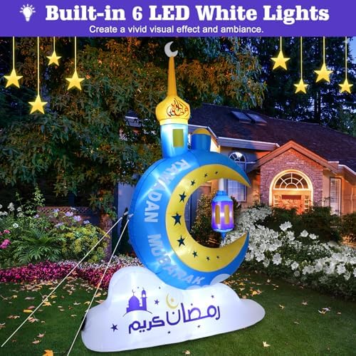 Lewondr 8FT Outdoor Inflatable Ramadan Moon Decorations with 6 LEDs Lights - Image 2